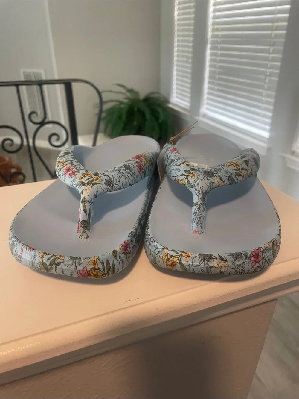 adidas Farm Rio Light Blue Floral-Trim Foam Thong Sandals